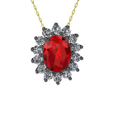 Eda Kolye - Garnet ve swarovski 925 ayar siyah rodyum kaplama gümüş kolye (40 cm altın rolo zincir) #1nor7pr
