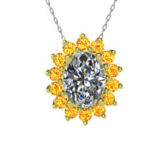 Eda Kolye - Swarovski ve sitrin 925 ayar altın kaplama gümüş kolye (40 cm beyaz altın rolo zincir) #1nqtcv1