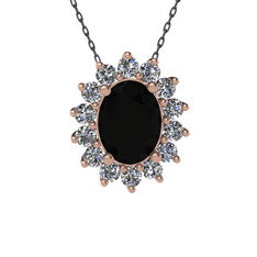 Eda Kolye - Siyah zirkon ve swarovski 8 ayar rose altın kolye (40 cm gümüş rolo zincir) #1o4urh2