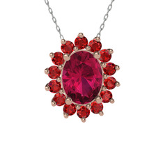 Eda Kolye - Rodolit garnet ve garnet 14 ayar rose altın kolye (40 cm beyaz altın rolo zincir) #1o5d9sa