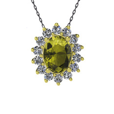 Eda Kolye - Peridot ve swarovski 18 ayar altın kolye (40 cm gümüş rolo zincir) #1oblxsl