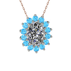 Eda Kolye - Swarovski ve akuamarin 14 ayar beyaz altın kolye (40 cm rose altın rolo zincir) #1oip6rf