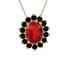 Eda Kolye - Garnet ve siyah zirkon 18 ayar altın kolye (40 cm rose altın rolo zincir) #1ojkh9i