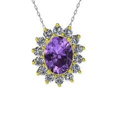 Eda Kolye - Ametist ve swarovski 14 ayar altın kolye (40 cm beyaz altın rolo zincir) #1oogw3z