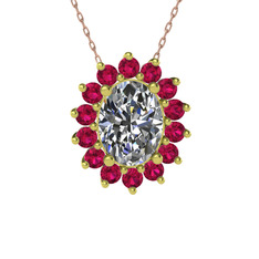 Eda Kolye - Swarovski ve rodolit garnet 8 ayar altın kolye (40 cm rose altın rolo zincir) #1ooioyu