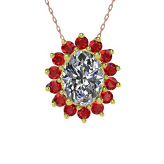 Swarovski ve garnet 8 ayar altın kolye (40 cm rose altın rolo zincir)