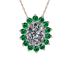 Eda Kolye - Swarovski ve yeşil kuvars 14 ayar beyaz altın kolye (40 cm rose altın rolo zincir) #1p2sy8o