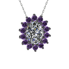 Eda Kolye - Swarovski ve ametist 925 ayar siyah rodyum kaplama gümüş kolye (40 cm gümüş rolo zincir) #1p4o0op