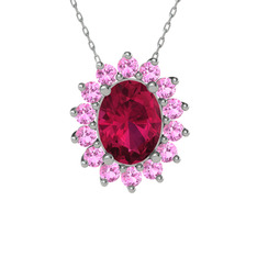 Eda Kolye - Rodolit garnet ve pembe kuvars 8 ayar beyaz altın kolye (40 cm beyaz altın rolo zincir) #1p5741d