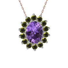 Eda Kolye - Ametist ve peridot 18 ayar beyaz altın kolye (40 cm rose altın rolo zincir) #1p93bem