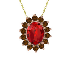 Eda Kolye - Garnet ve dumanlı kuvars 18 ayar rose altın kolye (40 cm altın rolo zincir) #1penw0h