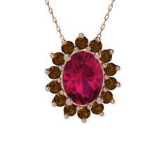 Eda Kolye - Rodolit garnet ve dumanlı kuvars 18 ayar rose altın kolye (40 cm rose altın rolo zincir) #1ph5nf4