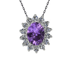 Ametist ve swarovski 925 ayar gümüş kolye (40 cm gümüş rolo zincir)