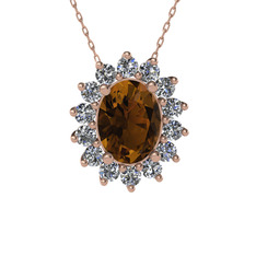 Eda Kolye - Dumanlı kuvars ve beyaz zirkon 925 ayar rose altın kaplama gümüş kolye (40 cm gümüş rolo zincir) #1pst6ga