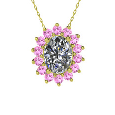 Eda Kolye - Swarovski ve pembe kuvars 14 ayar altın kolye (40 cm altın rolo zincir) #1pt3jgz