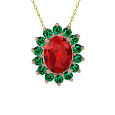 Eda Kolye - Garnet ve yeşil kuvars 8 ayar rose altın kolye (40 cm gümüş rolo zincir) #1q6y3xb