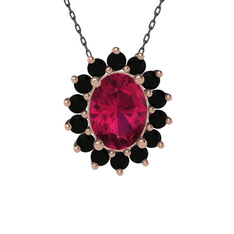Eda Kolye - Rodolit garnet ve siyah zirkon 925 ayar rose altın kaplama gümüş kolye (40 cm gümüş rolo zincir) #1qa3f8b