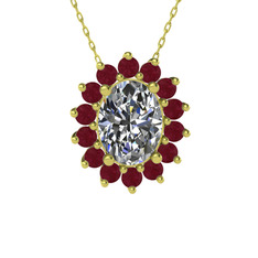 Eda Kolye - Swarovski ve kök yakut 14 ayar altın kolye (40 cm altın rolo zincir) #1qgk1cy