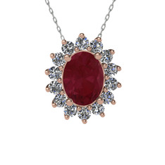 Eda Kolye - Kök yakut ve pırlanta 925 ayar rose altın kaplama gümüş kolye (0.504 karat, 40 cm beyaz altın rolo zincir) #1qh54wd