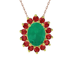 Eda Kolye - Kök zümrüt ve garnet 18 ayar altın kolye (40 cm rose altın rolo zincir) #1qq1dmu