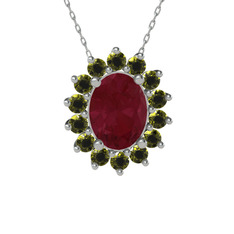 Eda Kolye - Kök yakut ve peridot 8 ayar beyaz altın kolye (40 cm beyaz altın rolo zincir) #1qqa99o