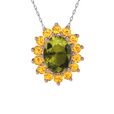 Eda Kolye - Peridot ve sitrin 8 ayar rose altın kolye (40 cm beyaz altın rolo zincir) #1qt670k