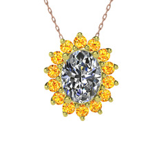 Swarovski ve sitrin 18 ayar altın kolye (40 cm rose altın rolo zincir)
