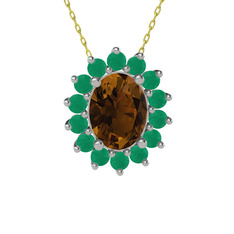 Eda Kolye - Dumanlı kuvars ve kök zümrüt 925 ayar gümüş kolye (40 cm altın rolo zincir) #1r3jt8b