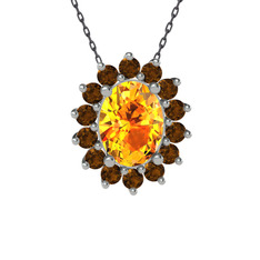 Eda Kolye - Sitrin ve dumanlı kuvars 14 ayar beyaz altın kolye (40 cm gümüş rolo zincir) #1r7p5de