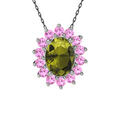Peridot ve pembe kuvars 925 ayar gümüş kolye (40 cm gümüş rolo zincir)