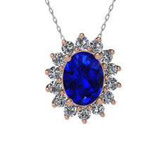 Eda Kolye - Lab safir ve swarovski 14 ayar rose altın kolye (40 cm beyaz altın rolo zincir) #1rcy07