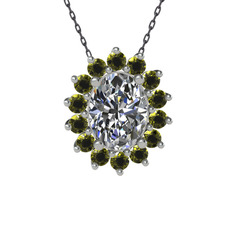 Eda Kolye - Swarovski ve peridot 14 ayar beyaz altın kolye (40 cm gümüş rolo zincir) #1rzacxy