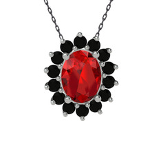 Eda Kolye - Garnet ve siyah zirkon 925 ayar gümüş kolye (40 cm gümüş rolo zincir) #1s3dmjw