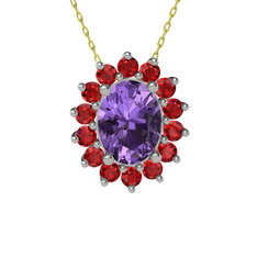 Eda Kolye - Ametist ve garnet 14 ayar beyaz altın kolye (40 cm altın rolo zincir) #1sufdks