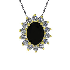 Eda Kolye - Siyah zirkon ve swarovski 18 ayar altın kolye (40 cm gümüş rolo zincir) #1sy1s6r