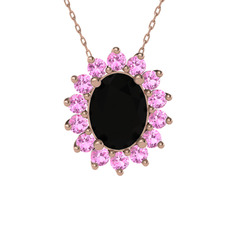 Eda Kolye - Siyah zirkon ve pembe kuvars 925 ayar rose altın kaplama gümüş kolye (40 cm rose altın rolo zincir) #1t6ff41