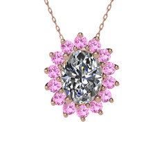 Eda Kolye - Swarovski ve pembe kuvars 14 ayar rose altın kolye (40 cm rose altın rolo zincir) #1tjo9b1