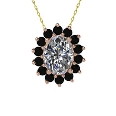 Swarovski ve siyah zirkon 14 ayar rose altın kolye (40 cm gümüş rolo zincir)