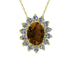 Eda Kolye - Dumanlı kuvars ve pırlanta 18 ayar altın kolye (0.504 karat, 40 cm altın rolo zincir) #1tsvj8r