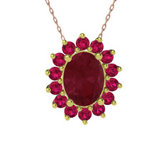 Eda Kolye - Kök yakut ve rodolit garnet 18 ayar altın kolye (40 cm rose altın rolo zincir) #1tugej7