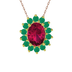 Eda Kolye - Rodolit garnet ve kök zümrüt 8 ayar altın kolye (40 cm rose altın rolo zincir) #1tvd3d0