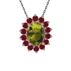 Eda Kolye - Peridot ve kök yakut 18 ayar rose altın kolye (40 cm gümüş rolo zincir) #1txj9po