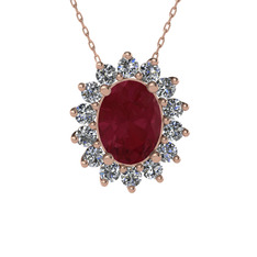 Kök yakut ve swarovski 14 ayar rose altın kolye (40 cm gümüş rolo zincir)