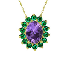 Eda Kolye - Ametist ve yeşil kuvars 14 ayar altın kolye (40 cm gümüş rolo zincir) #1uaxh21