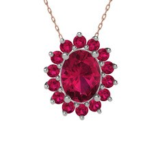 Eda Kolye - Rodolit garnet 8 ayar beyaz altın kolye (40 cm rose altın rolo zincir) #1uejma7