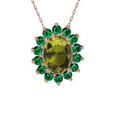 Peridot ve yeşil kuvars 925 ayar rose altın kaplama gümüş kolye (40 cm rose altın rolo zincir)