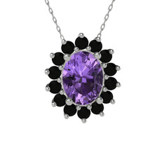 Eda Kolye - Ametist ve siyah zirkon 18 ayar beyaz altın kolye (40 cm gümüş rolo zincir) #1ukvlii