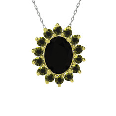 Eda Kolye - Siyah zirkon ve peridot 925 ayar altın kaplama gümüş kolye (40 cm beyaz altın rolo zincir) #1v6g2yh