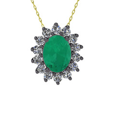 Eda Kolye - Kök zümrüt ve pırlanta 925 ayar siyah rodyum kaplama gümüş kolye (0.504 karat, 40 cm altın rolo zincir) #1vb42xb