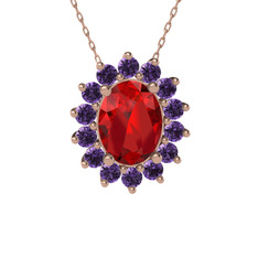 Eda Kolye - Garnet ve ametist 18 ayar rose altın kolye (40 cm rose altın rolo zincir) #1vnmu72